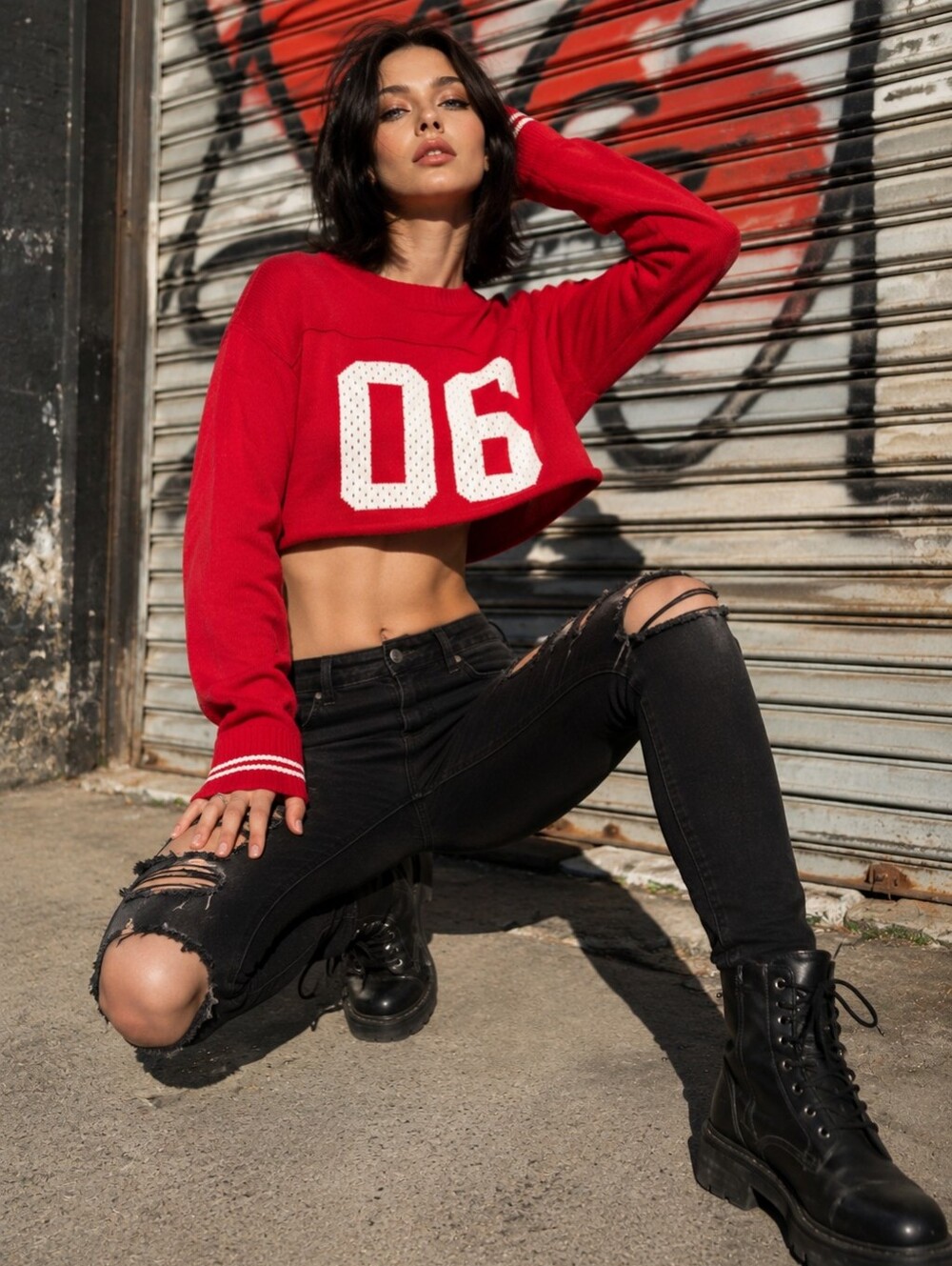 Edikted Varsity 06 Cropped Sweater Red Size S Y2K Sporty Preppy Collegiate CC